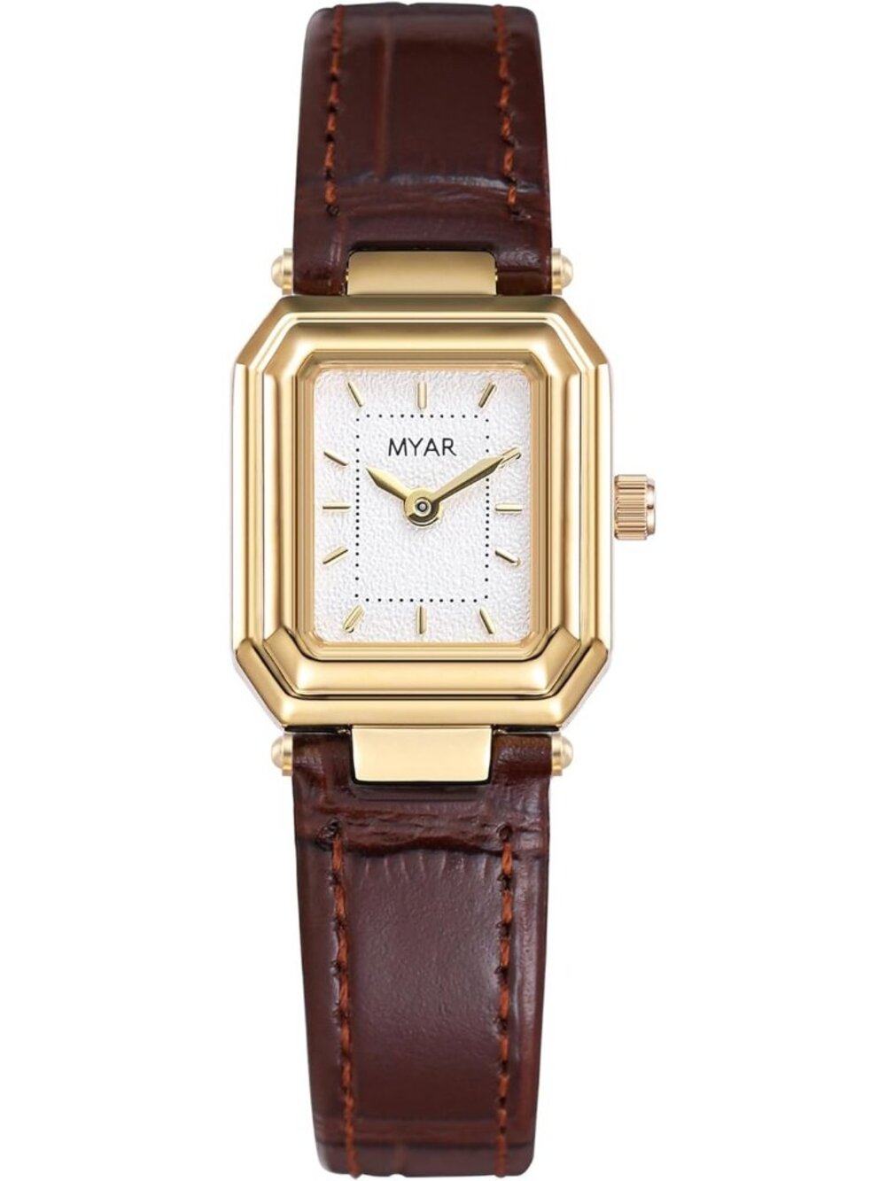 Women's Coffee White Square Vintage Leather Strap Dress Quartz Elegant Watch